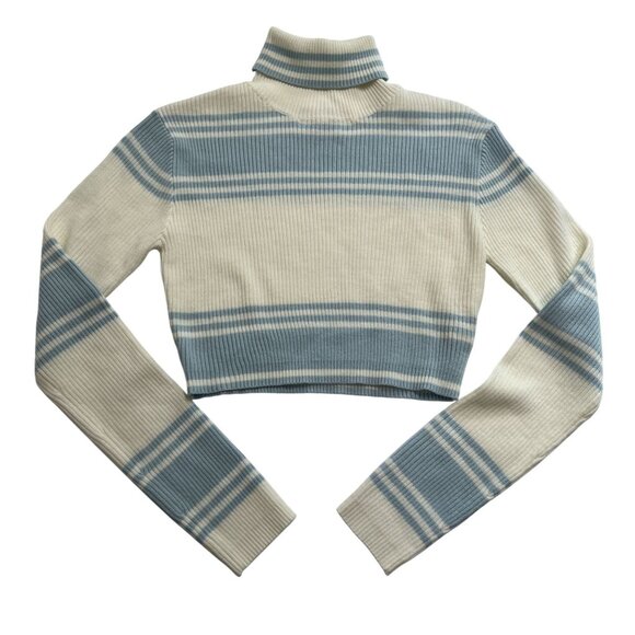 All The Ways Drew Cropped Turtleneck Sweater in Blue & White - Picture 1 of 5